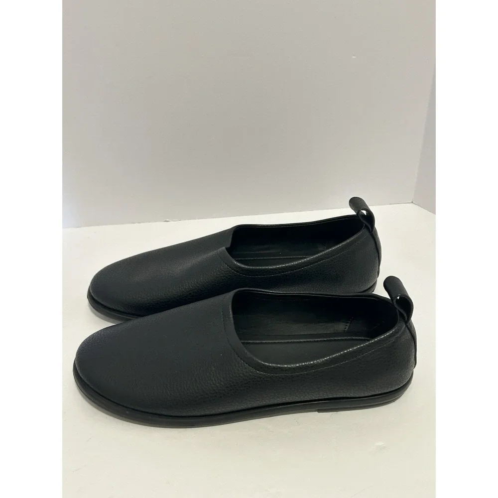 Zara men's black pebbled leather Soft slip-on loafers Minimalist 42 Heel Loops